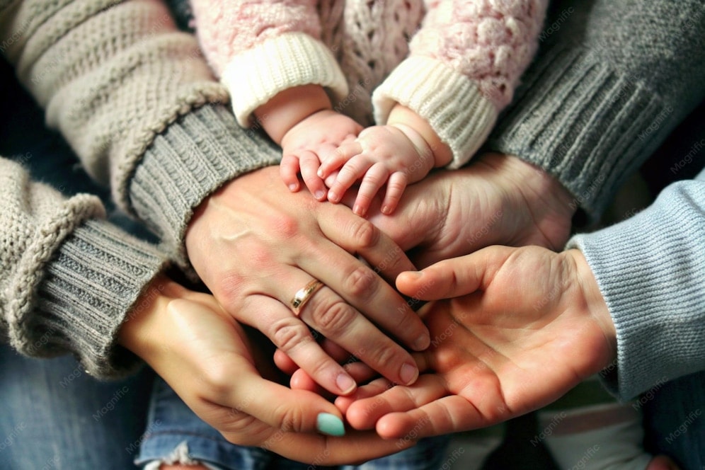 Family hands together symbolizing unity and love